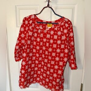 Ruby Rd. Red and White Embroidered Blouse. Size L